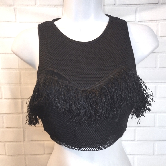 Forever 21 Black Fringe Neoprene Crop Top - Picture 2 of 9